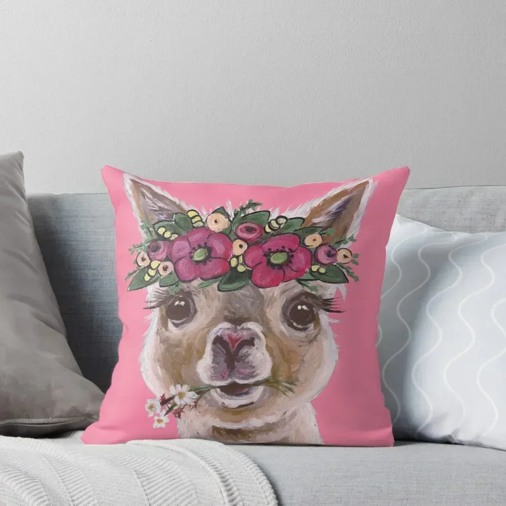 

Alpaca Art, Cute Alpaca with flower crown Throw Pillow pillow cover christmas Luxury Pillow Cover