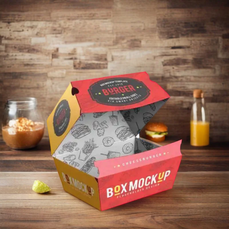 10 00piece.Custom.AT PACK Durable and Eco-Friendly Personalized Takeaway Paper Burger Boxes Hamburger Package Sugarcane Bu