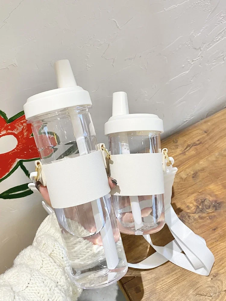 Kawaii Bubble Tea Glass Water Bottle With Straw Boba PU Sleeve Large Plastic Coffee Milk Juice Cups Drinking Bottle BPA Free