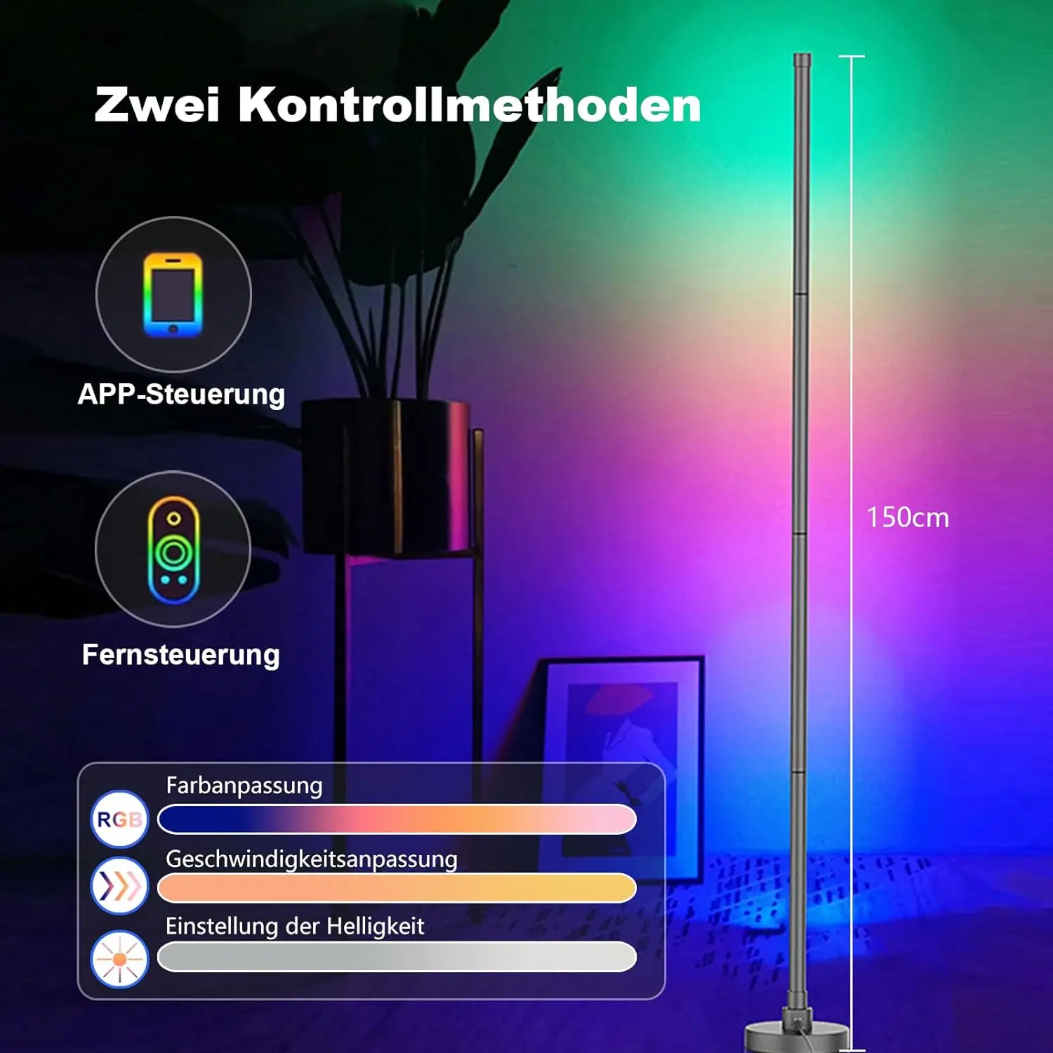 Corner Floor Lamp 18W Smart 120LED RGBIC LED Corner Lamp with App 2.4G Remote Control 16 Million Colors & 68+ Scene Music Sync