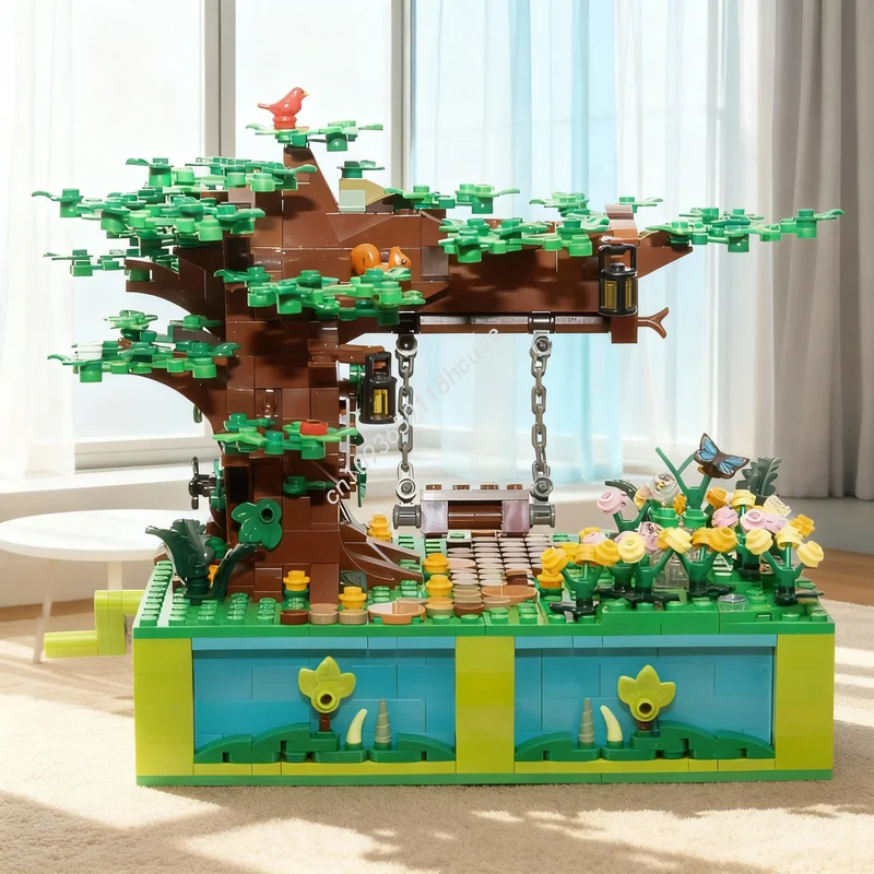 814pcs MOC Seasonal Tree Swing Automata Model Building Blocks Toys Architecture Assemble Creative Festival Gifts Idea Education