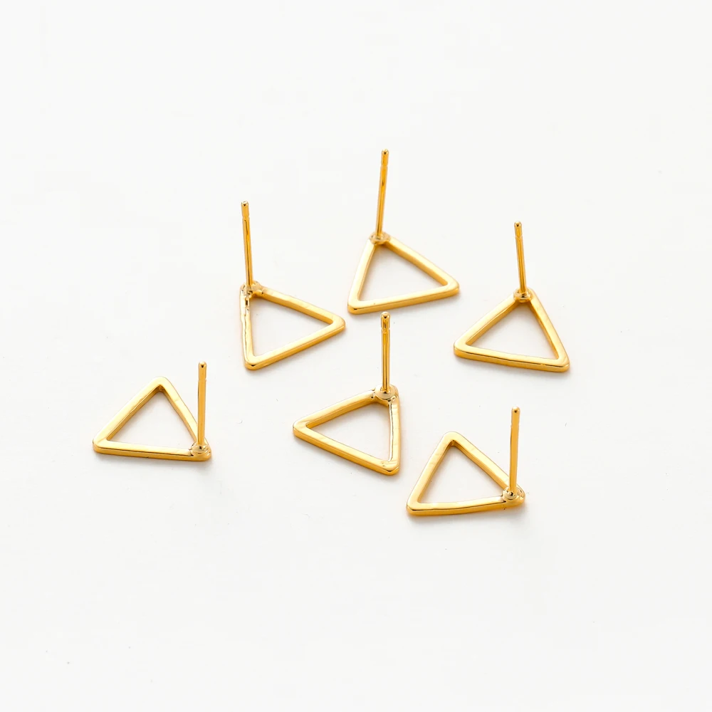 10Pcs 12mm 14K/18K Gold Color Plated Brass Triangle Ear Studs for Earrings Jewelry Making DIY Earrings Base Accessories