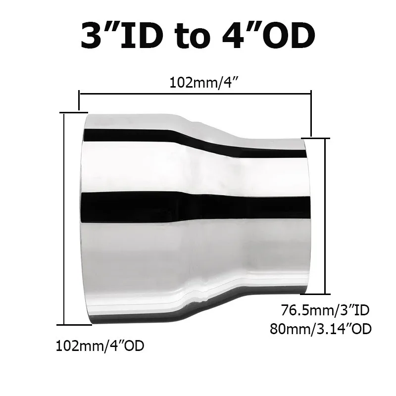 51Mm Inner Diameter To 101mm Outer Diameter Universal Exhaust Pipe Stainless Steel Adapter