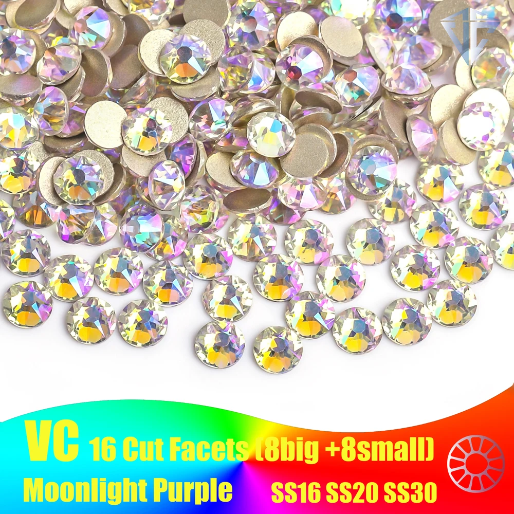 Top Quality 2088 Style 16 Cuts New Moonlight Purple SS16 SS20 SS30 Glitter  Non Hot Fix Rhinestones For Nail