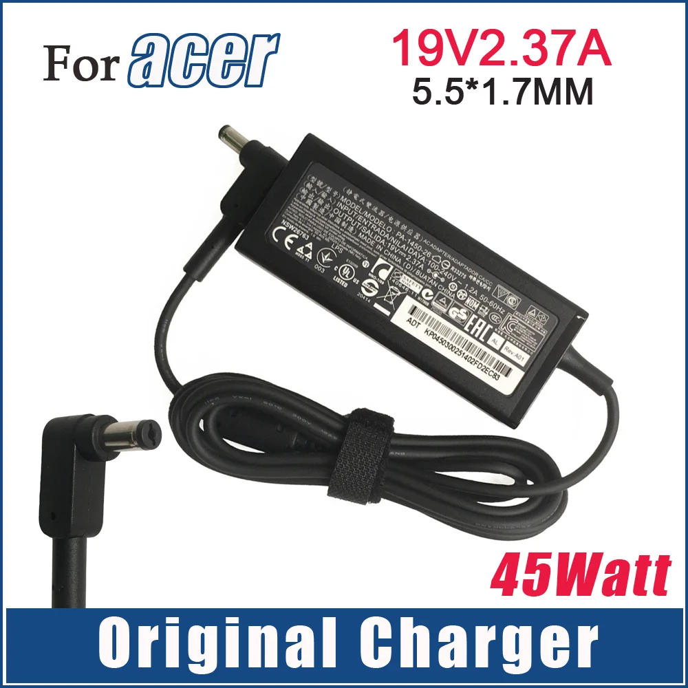 Genuine Power Ac Adapter PA-1450-26 Laptop Charger 19V 2.37A 45W For Acer Aspire A114-31 A311-31 A314-31 A315-52 E1-432 E3-112