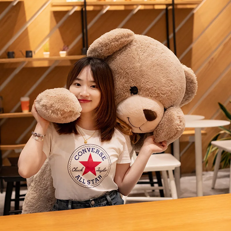 90-120CM New Kawaii Bowknot Bear Plush Toy Stuffed Animal Pillow Gift Adults Indoor Decor