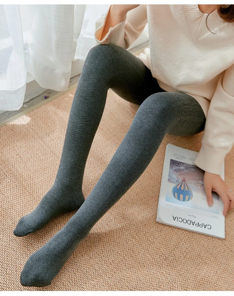 Gerippte Thermo-Leggings mit vertikalen Streifen für Damen im Herbst und Winter, Fleece, verdickt, Street Ready, nahtlos, hohe Taille, Thermohose – Detail 9