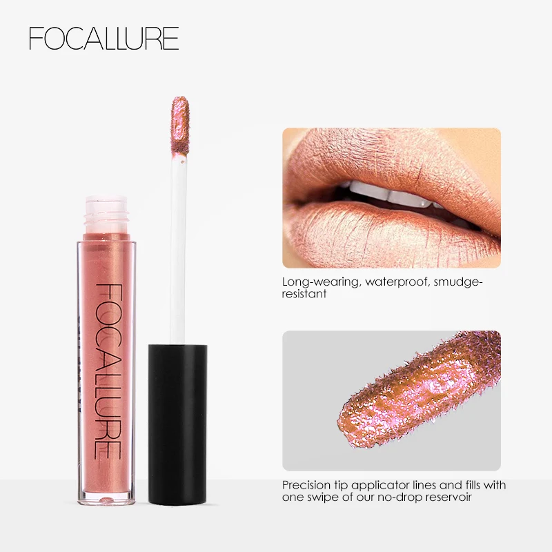 FOCALLURE Waterproof Pearlescent Lip Gloss Long-lasting Lip Glaze Non-stick Cup Liquid Lipstick Women Lips Makeup Cosmetics