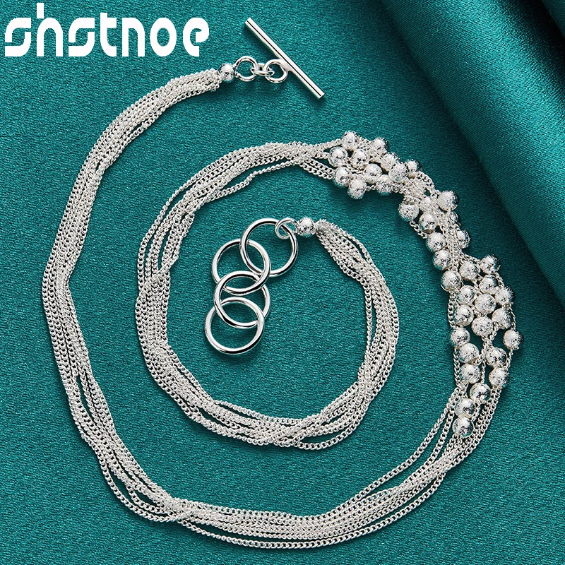 SHSTONE 925 Sterling Silver Multi Frosted Beads Chain Necklace For Women Engagement Wedding Fashion Jewelry Lady Birthday Gift