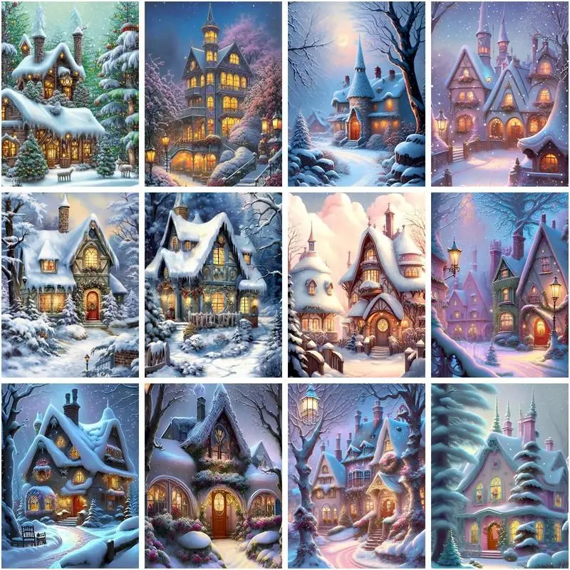 

CHENISTORY Paint By Number Winter House Landscape For Adults Picture By Numbers With Frame Acrylic Paint On Canvas Home Decor