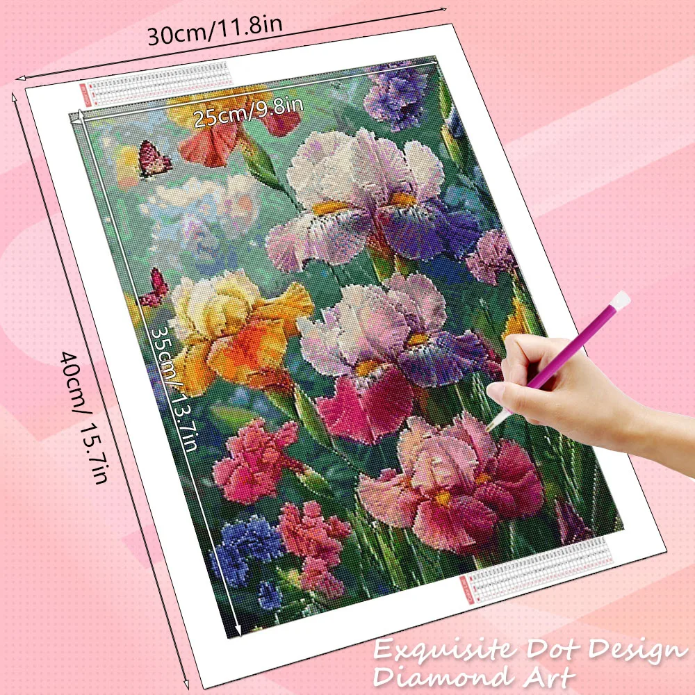 HUACAN Full Square Round Diamond Mosaic Flower Orchid Diamond Painting Kits Iris Floral Rhinestones Pictures Home Decor