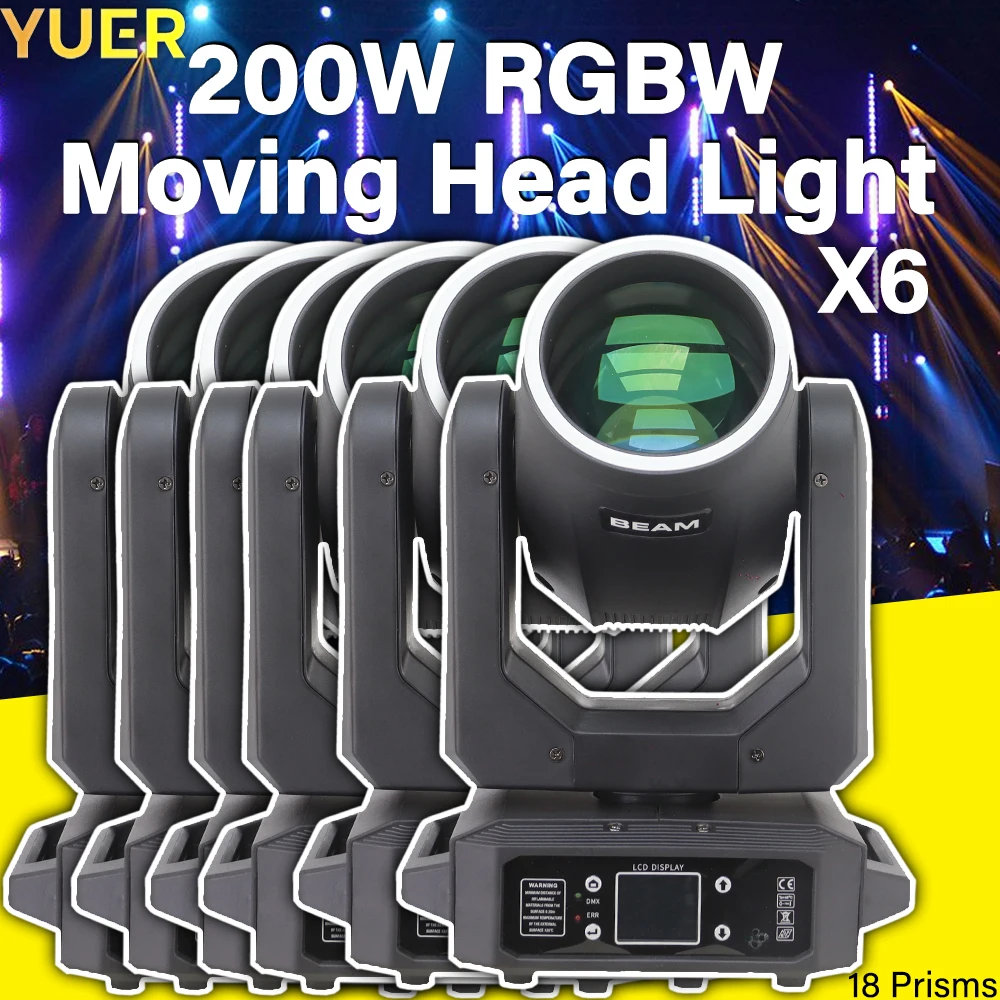 6Pcs/lot LED With Ring Moving Head Light 200W Beam+Spot+18 Rotating Prisms+Rainbow Effect Dmx Stage Light Effect Light Disco Dj