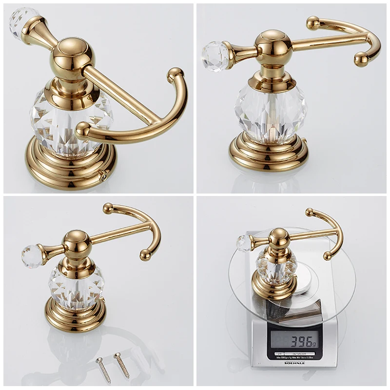 Gold Finish Crystal Decoration Metal Bathroom Accessories Set Robe Hook Cup Brush Holder Towel Holders Soap Dish Paper Rack ML70