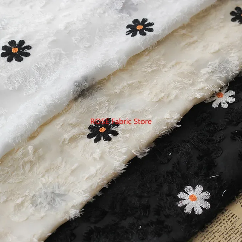 Daisy pattern Embroidered Tassel Chiffon flower Jacquard Fabric For Bridal dress, Girls dress, Evening dress,Costume Design