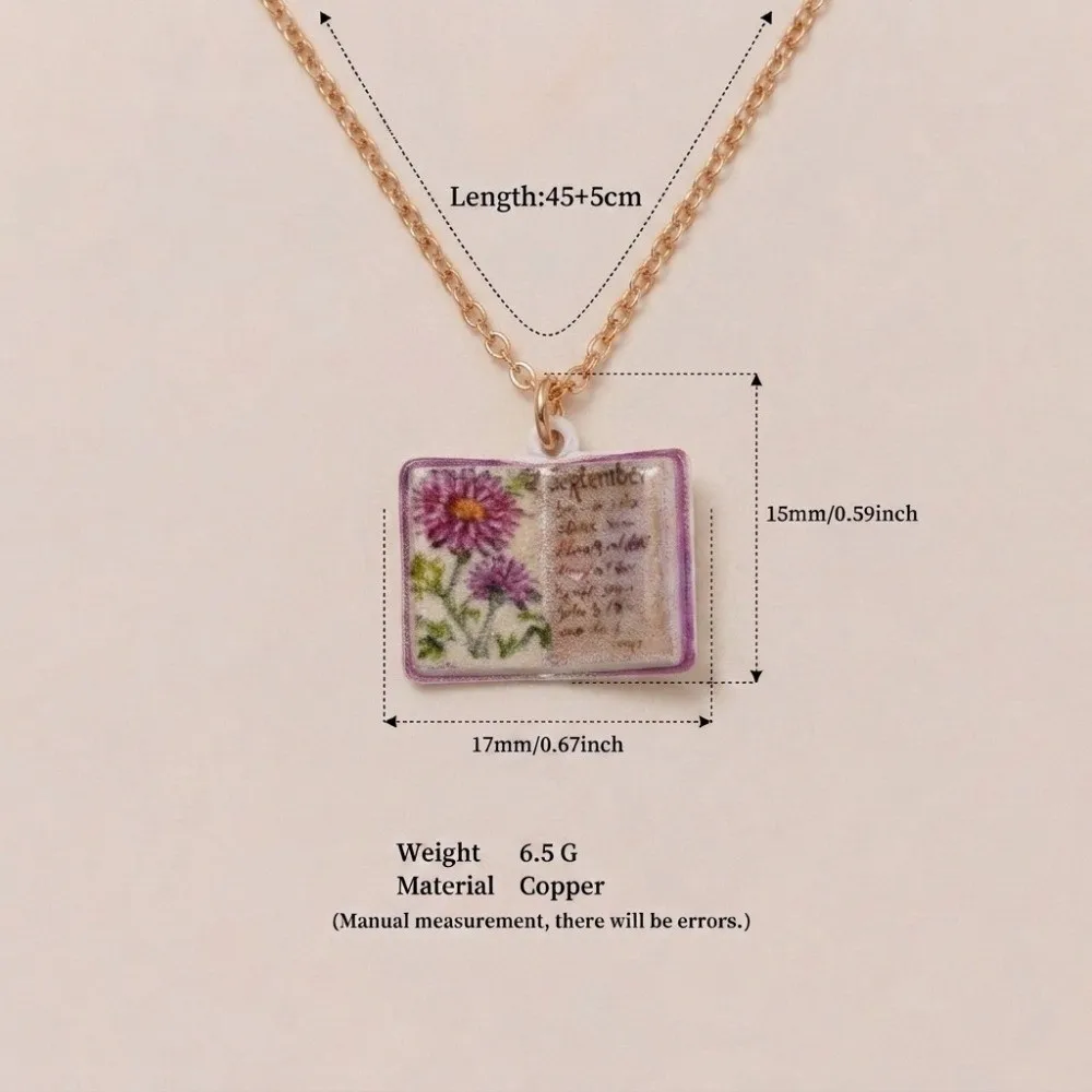 Antique Porcelain Book Pendant Necklace Vintage Style Hand-painted Book Necklace Design Sense Retro Style