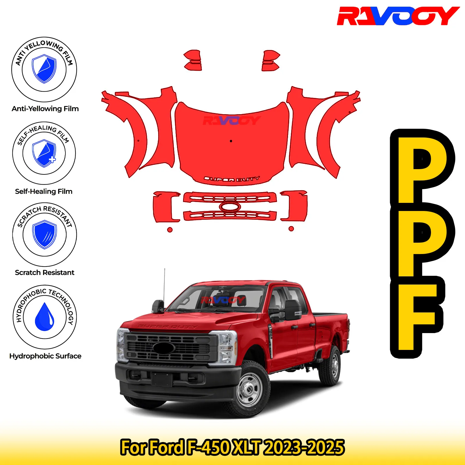 

For Ford F-450 XLT 2023-2025 Glossy Matte Black Precut front PPF Kit Paint Protection Film