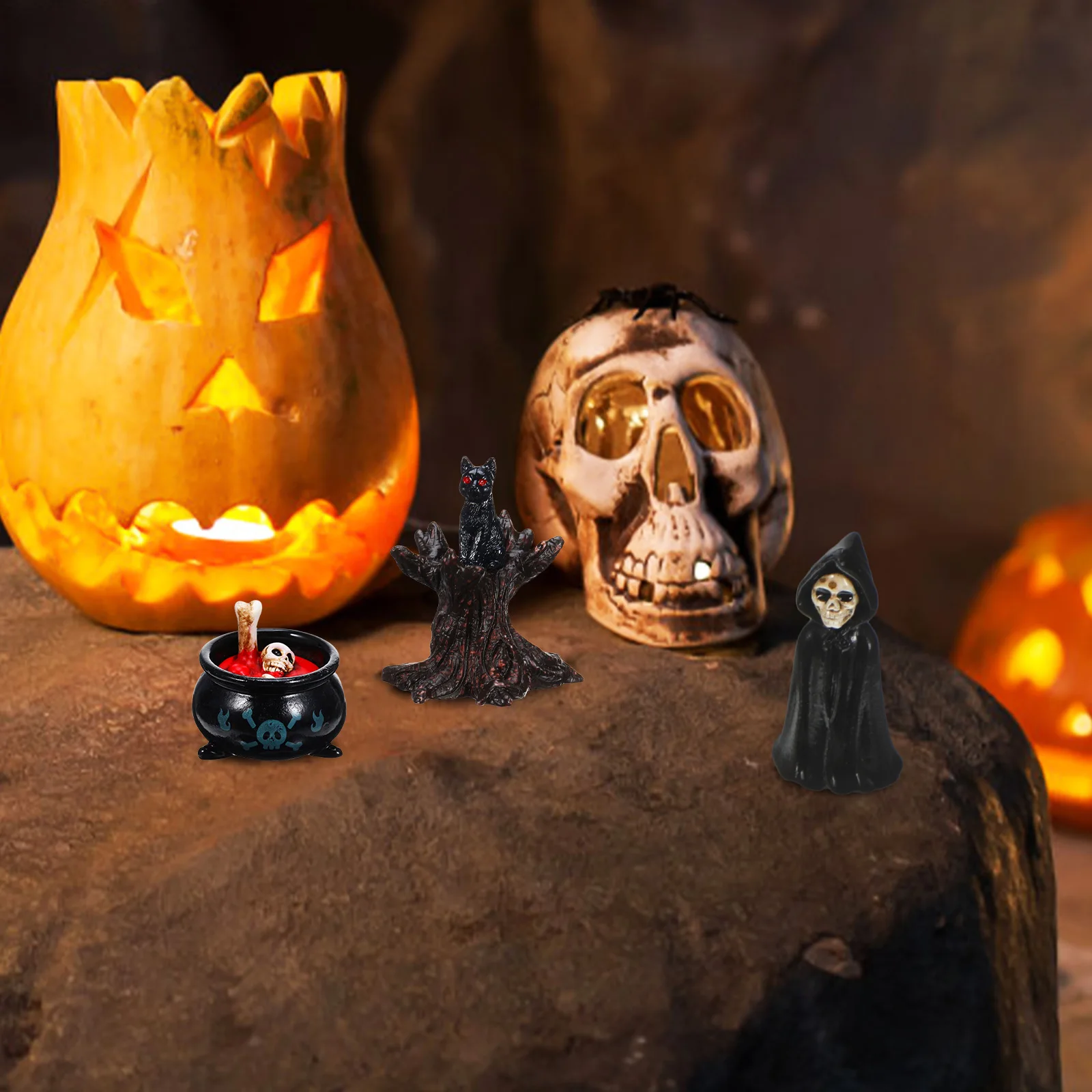 

21 pcs Halloween Decoration Set Resin Ornaments Ghost Figurines Micro Landscape Charms Party Favors Scene Layout Prop Halloween