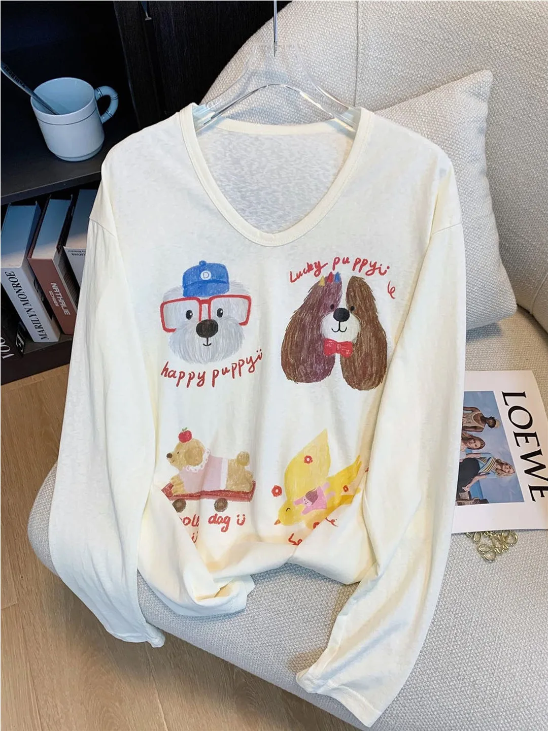 

Loose Long Sleeve T-Shirt Women Summer Top Printed Thin Design Korean Style Casual Loose Sun Protection round Neck Shirt