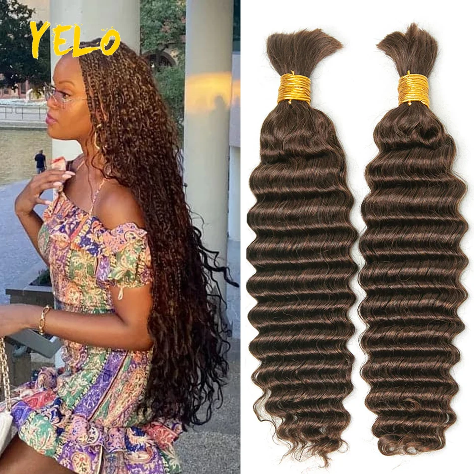 Yelo Human Braiding Hair for Boho Knotless Braids Deep Wave Curly Bulk Human Hair for Braiding 12A Wet and Wavy Bohemian Hair