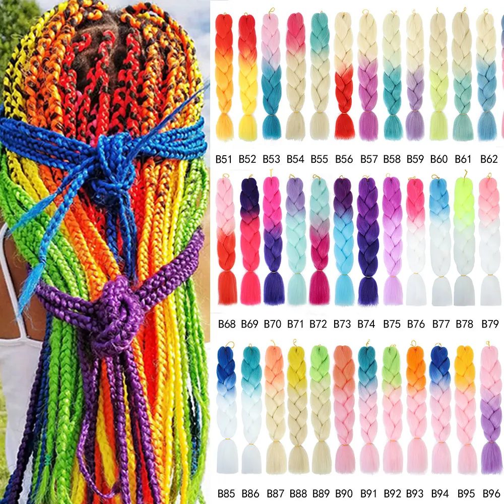 Lihui Jumbo Hair Extensions Ombre Crochet Braids 24Inch Blue Pink Grey African American Synthetic Hair Extensions100G Wholesale