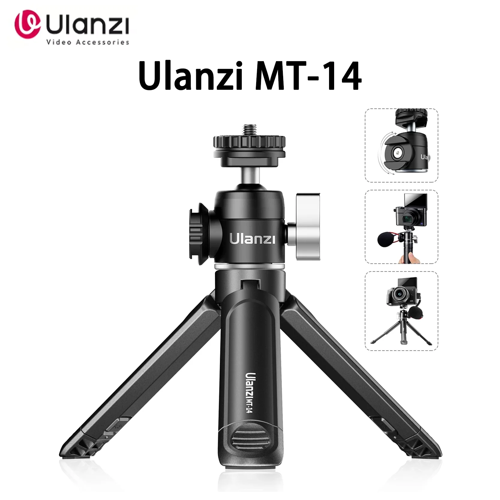 

Ulanzi MT-14 алюминиевый штатив-подшипник 2 кг с шаровой головкой 360, винт 1/4, портативный комплект для видеоблога, предназначенный для настольного телефона