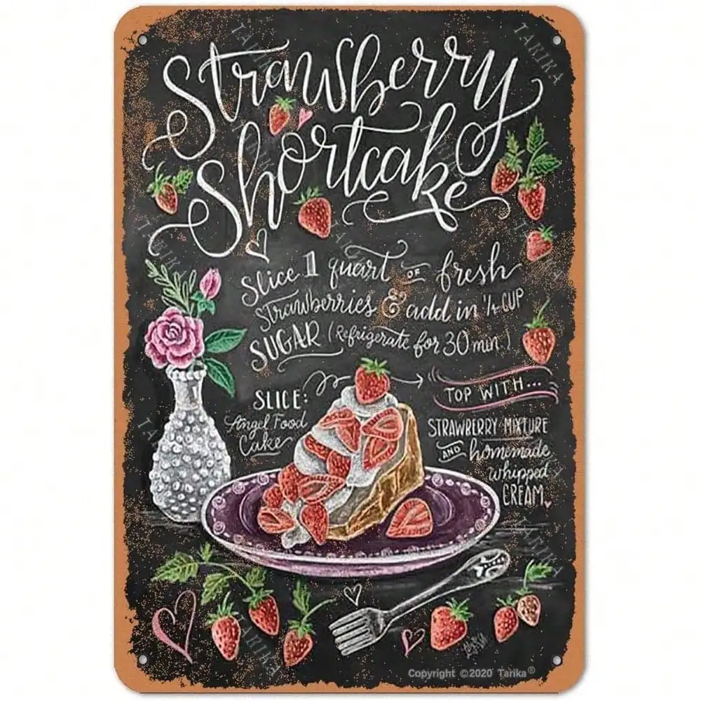 Metalowe tabliczki vintage 20x30 cm rustykalny wystrój ścienny z motywem ciasta truskawkowego