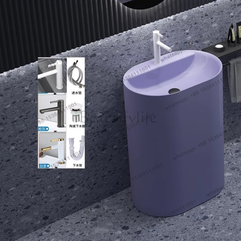 Oval Ceramic Column Basin Sink Matt Simple Basin Household Small Apartment Column Basin