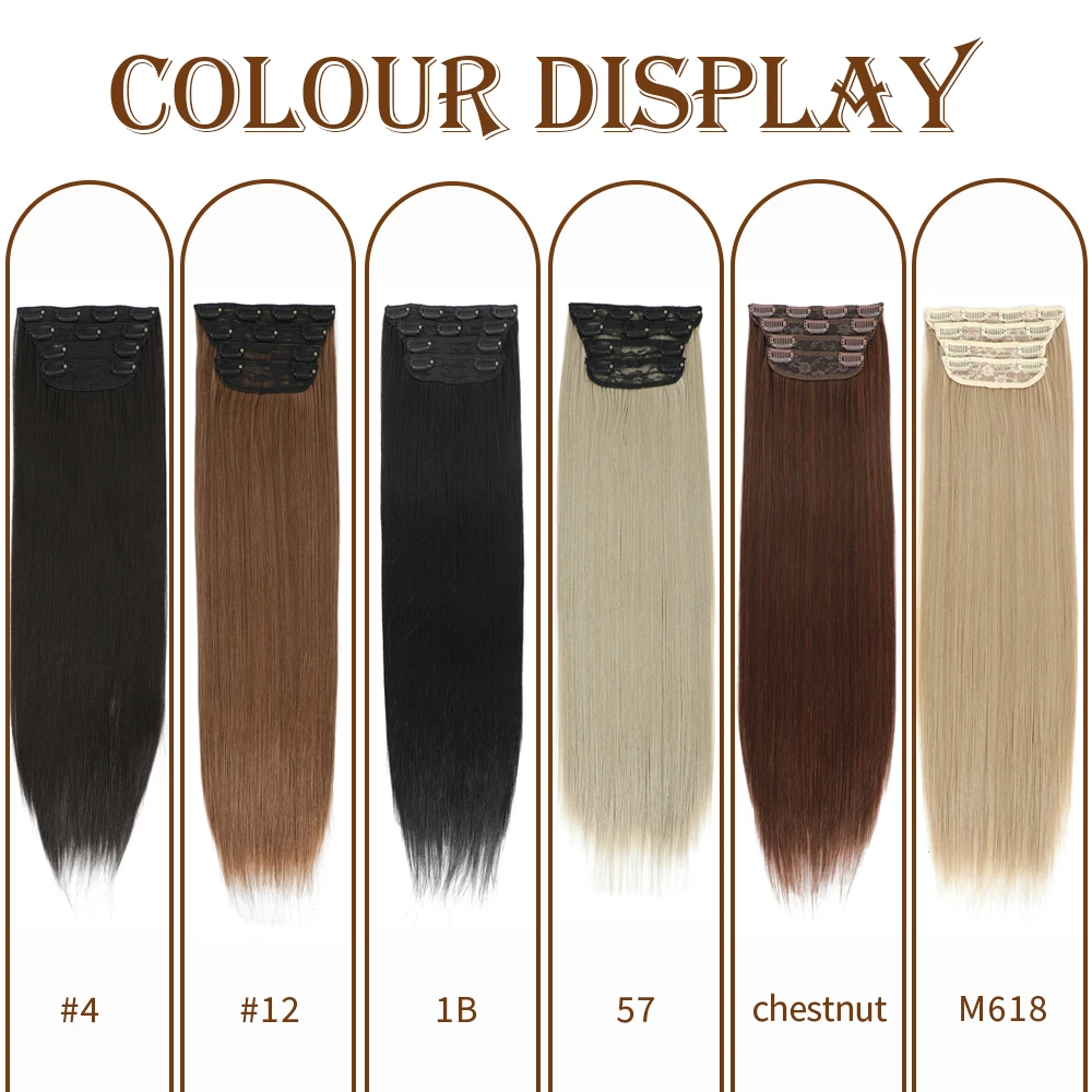 MAGICAE Long Straight Clip In Hair Extensions Natural Black 4 Pcs/Set 22 Inch Synthetic Hair Piece For Women