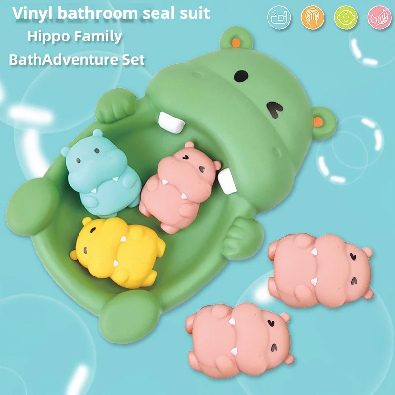 4Pcs Children's Bathroom Floating Animal Hippo Otter Sealed Floating Play Toy Baby Bath Bath Toy