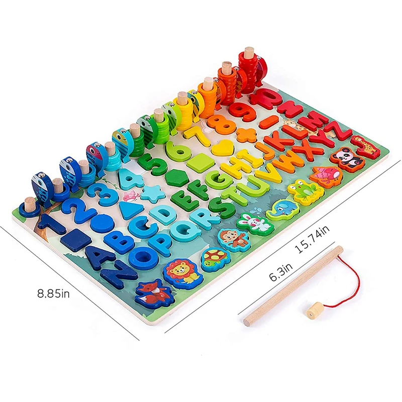 Houten Educatief Vissen Log Board Vormen Sorter Stacker Game Kleurrijk Spel Voor Kinderen Geschenken Speelgoed Cadeau