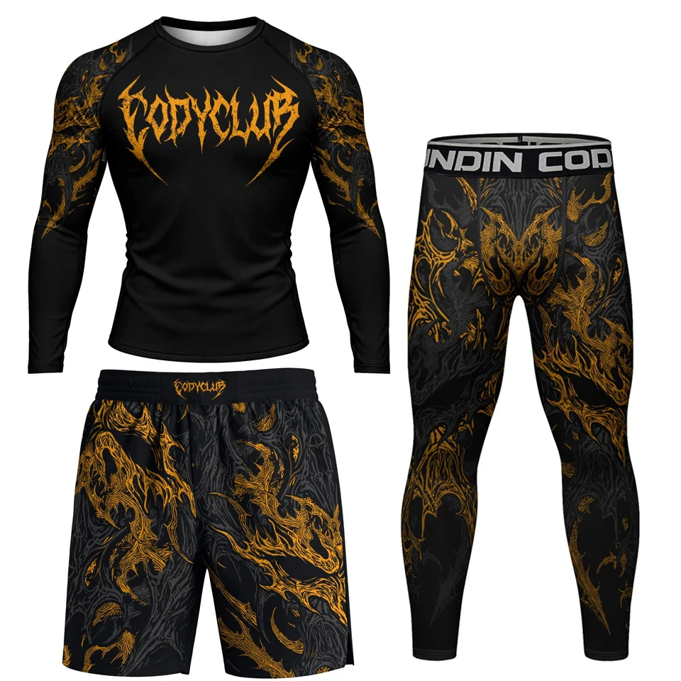 New Rash Guards BJJ Muay Thai Shorts T-Shirts Men's BJJ No Gi Sets Boxing Rashguard T-Shirt Fight Leggings with Anti-UV UPF50
