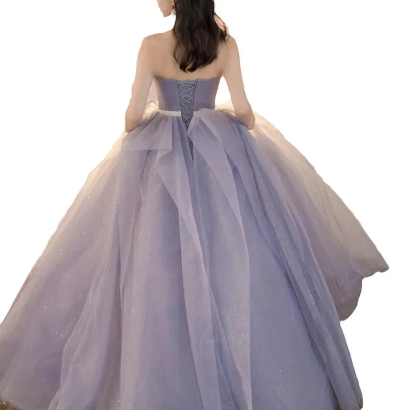 Spring/Summer New Adult Ceremony Evening Dress Light Luxury Niche High End Host Banquet Female Temperament Simple and Elegant