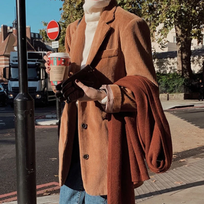 سترة بدلة قصيرة أنيقة للخريف بتصميم عتيق مصممة خصيصًا لخصر وأكمام طويلة من قماش قطني مخملي للنساء على الموضة بنمط مناسب للتنق...