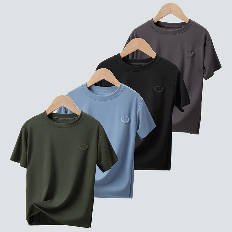 

1/4 шт. летняя мужская футболка из ледяного шелка с короткими рукавами, однотонная, повседневная, универсальная, мягкая и удобная, больших размеров, уличный топ