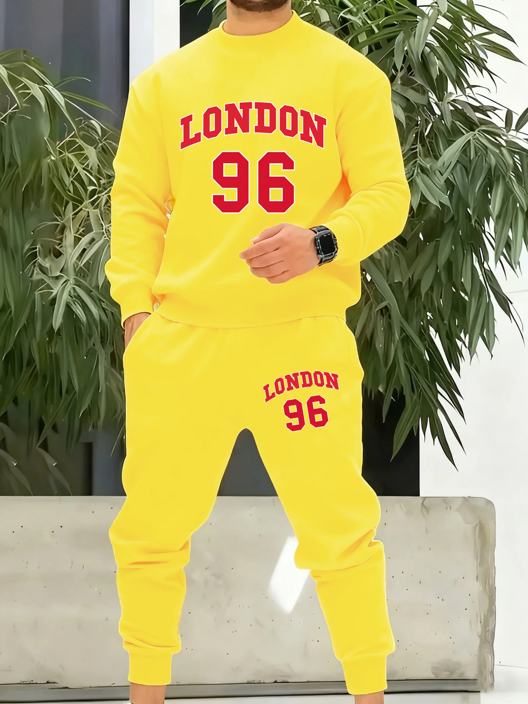 

London 96 Print Tracksuit For Men Autumn Hip Hop Sweatshirt Vintage Pocket Pants Fleece Fashion Suits Unisex Loose Clothes