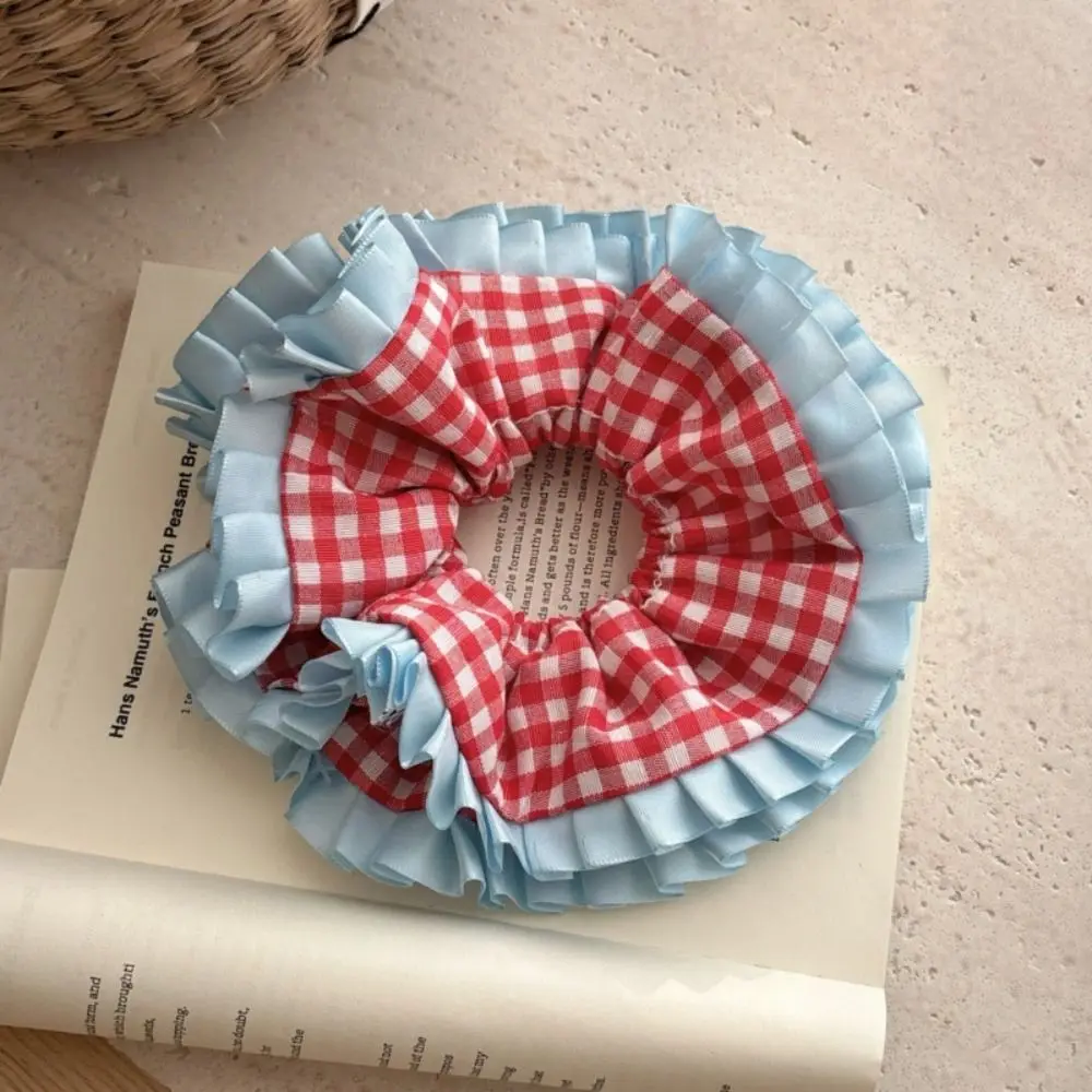 

Elastic Sweet Lattice Hair Scrunchies Cloth Bowknot Ruffle Hair Rope Ponytail Holder Korean Style Oversized Hair Tie Party