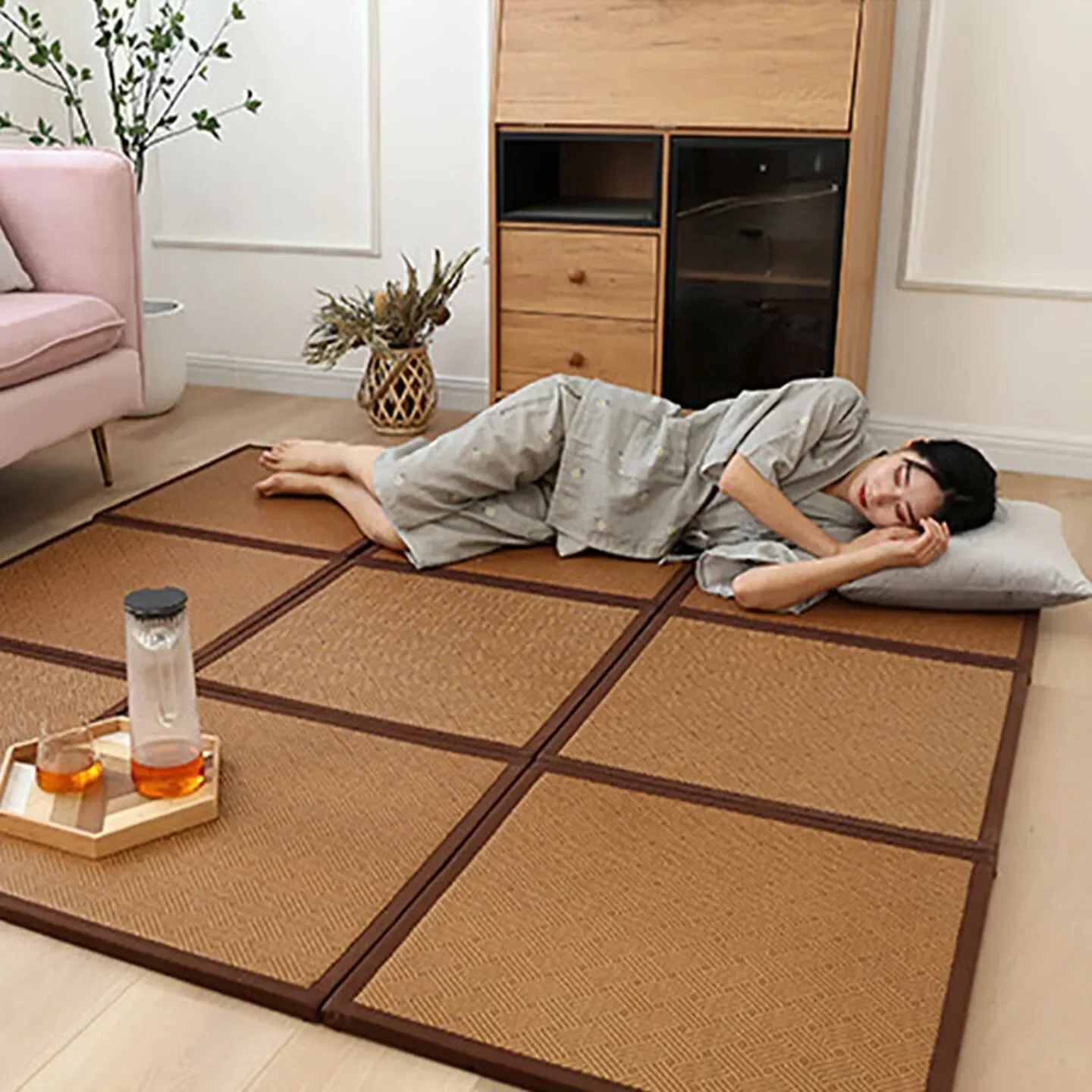 Floor Mat Foldable Splicing Floor Bed Sleeping Mat Living Room Floor Mattress Bedroom Crawling Mat, Piece Rattan Mat Classic