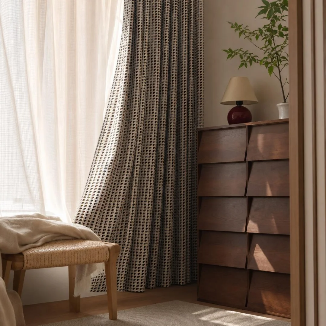 Fashionable tweed multicolor polka-dot woven curtains, modern minimalist colorful polka-dot home interior curtains