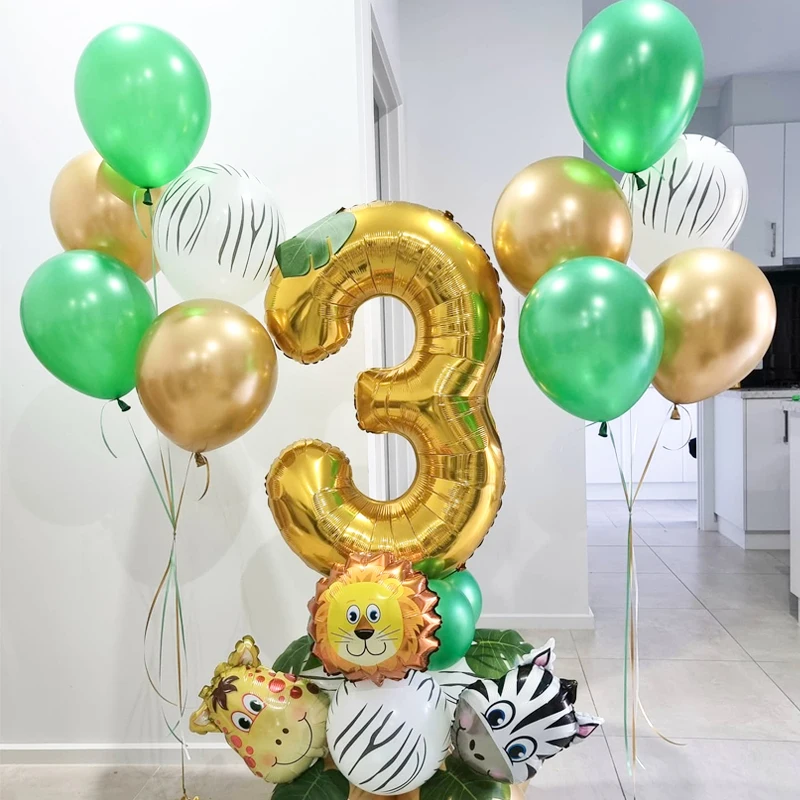 Jungle Safari Birthday Party Animal 30inch Number Foil Balloon Set Jungle Theme Kids 1 2 3 4 5 6 Year Old Birthday Party Decor