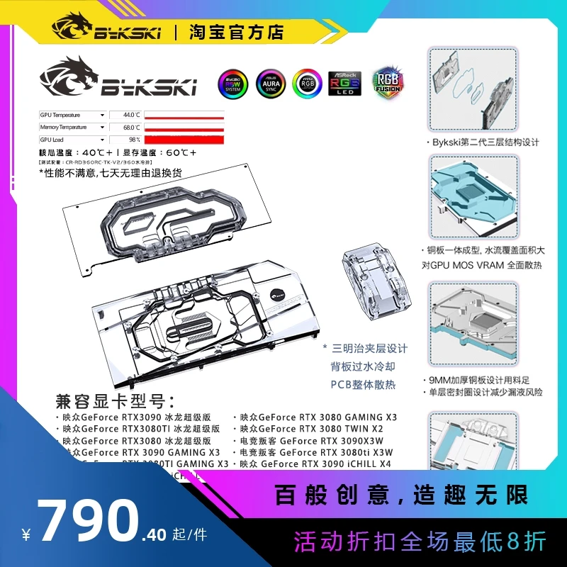 N-ICH3090-TC-V2 Reflecting RTX3090 Frost Wyrm Super Edition Graphics Card Water Cooling Head