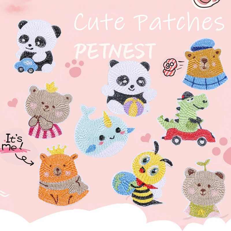 

Cute Cartoon Animals Panda Bee Bear Iron-on Sew Embroidered Badge Patches for DIY T-shirt Backpack Clothing Appliques Sticker