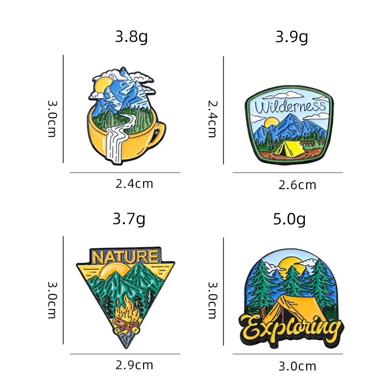 الطبيعة استكشاف المينا دبابيس الإبداعية في الهواء الطلق التخييم التلبيب شارات البرية النار الجبال نهر بروش مجوهرات هدايا