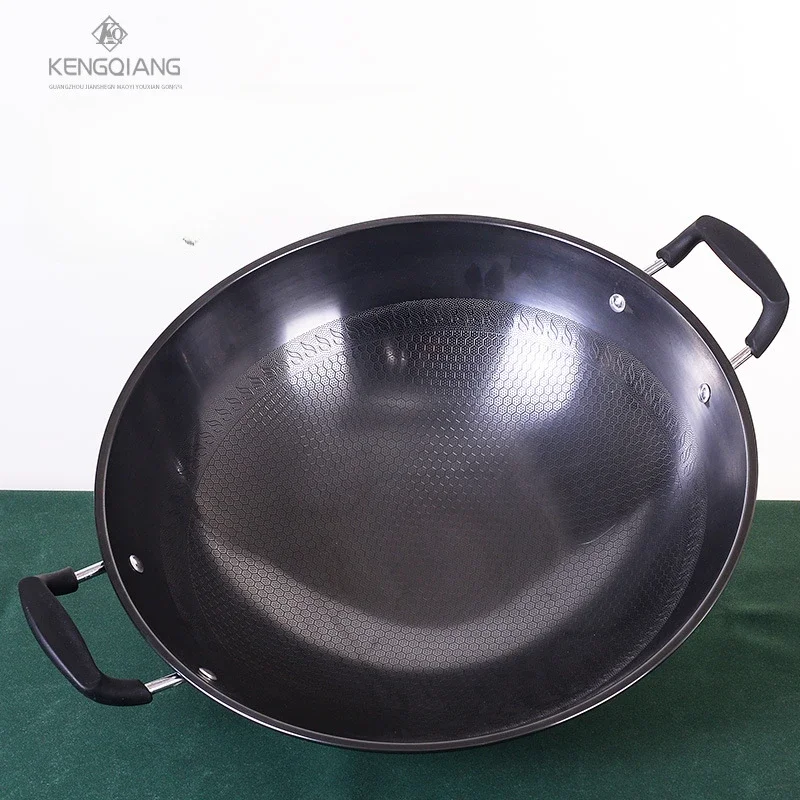 Honeycomb non stick frying pan wok Household round bottom without coating does not produce rust Double eared iron pot cookware