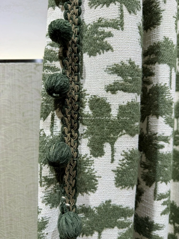 Vintage Forest Coconut Printing Tassel Thickened Chenille Curtains for Bedroom Living Room French Window Customized Finished