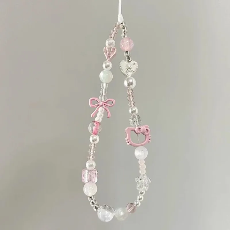 

Girly Heart Kawaii Hello Kitty Anime Children Bow Mobile Phone Chain Cute Cartoon Bag Decoration Pendant Fashion Gifts Toys