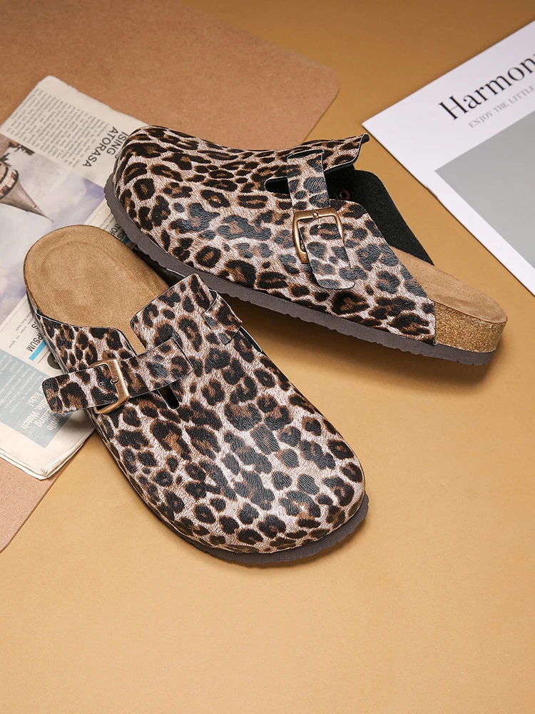 Pantofole in sughero con stampa leopardata Mezze scarpe per uomo Donna Sandali slip-on Zoccoli senza schienale Poggiapiedi comfort per interni ed esterni unisex