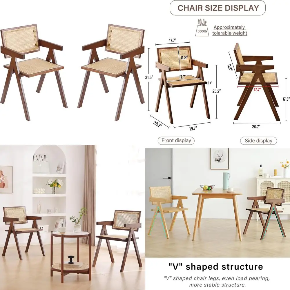 Pair of Mid-Century Modern Walnut Dining Chairs with Arms for Kitchen and Living Spaces