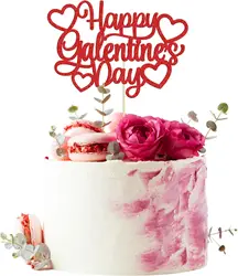 1Pc Happy Valentine's Day Cake Topper Red Glitter Valentine's Day Cake Topper Decorations