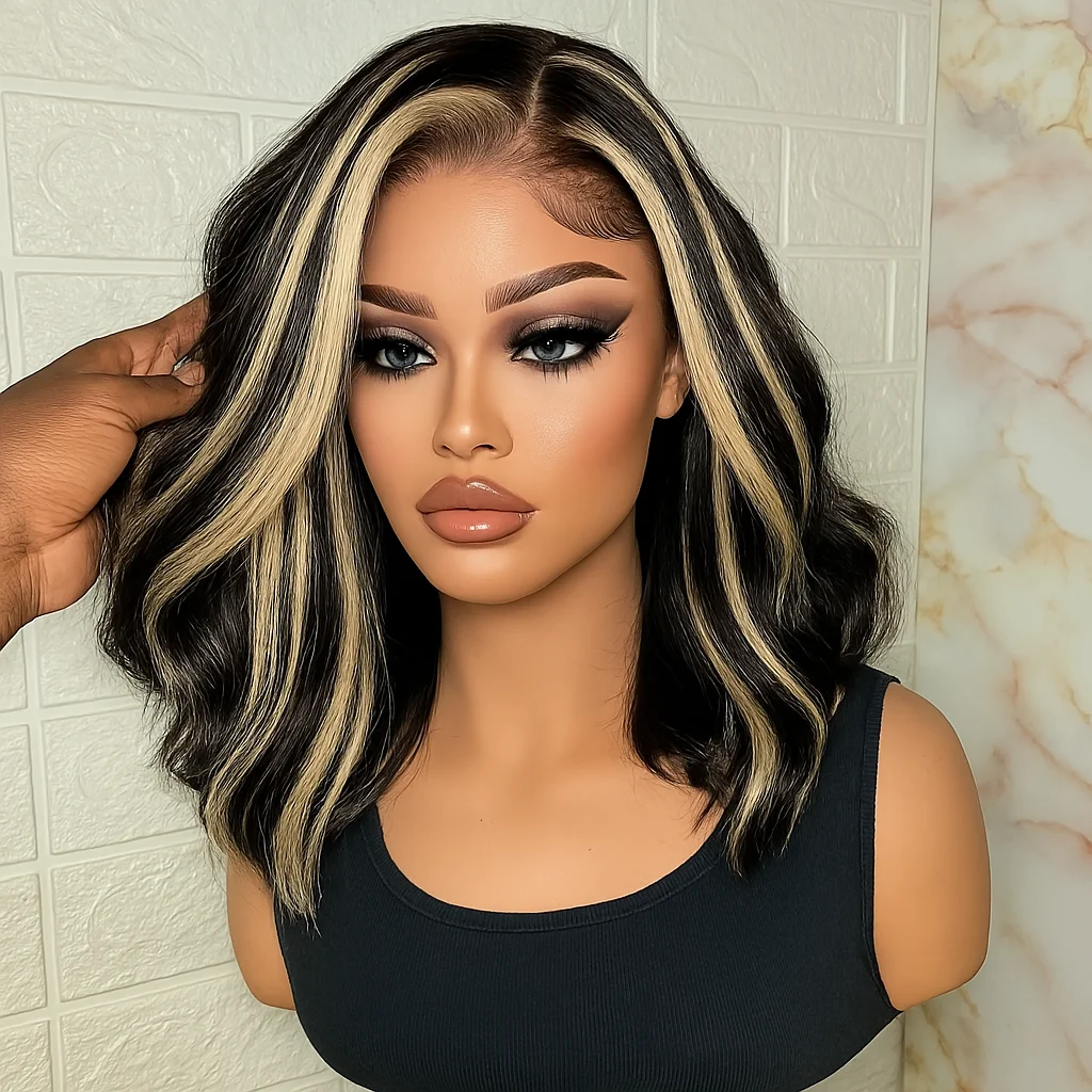 

1B/27 Loose Body Wave Highlight Bob Wig Human Hair 5x5 Glueless Wigs Wear And Go3.0 Short Remy Honey Blonde Human Lace Front Wig