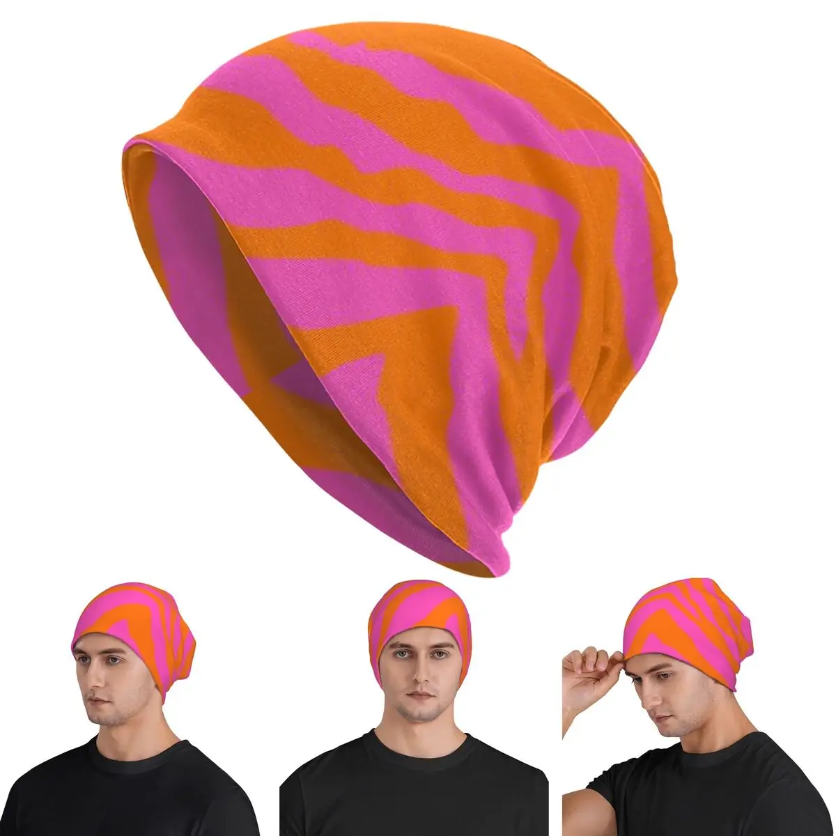 Pink And Orange Zebra Stripes Men Women Adult Beanies Caps Knitted Bonnet Hat Warm Hip Hop Autumn Winter Outdoor Skullies Hats